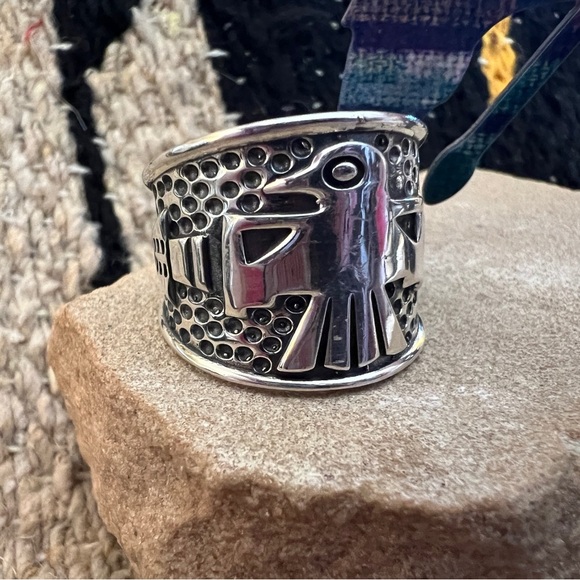 ❤️ Cigar Band Sterling Navajo Southwestern Thunderbird Ring Unisex Sz 10.75 8.4G - Picture 15 of 16